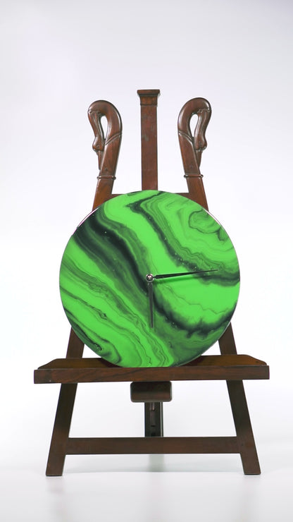 Orologio da Parete in Legno Resina effetto Marmo Verde Base in legno 30 cm di diametro