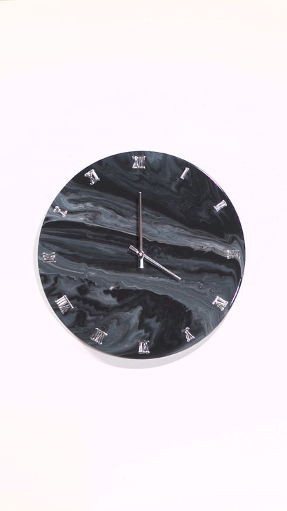 Orologio da Parete in Legno Resina effetto Marmo Nero 40 cm di diametro